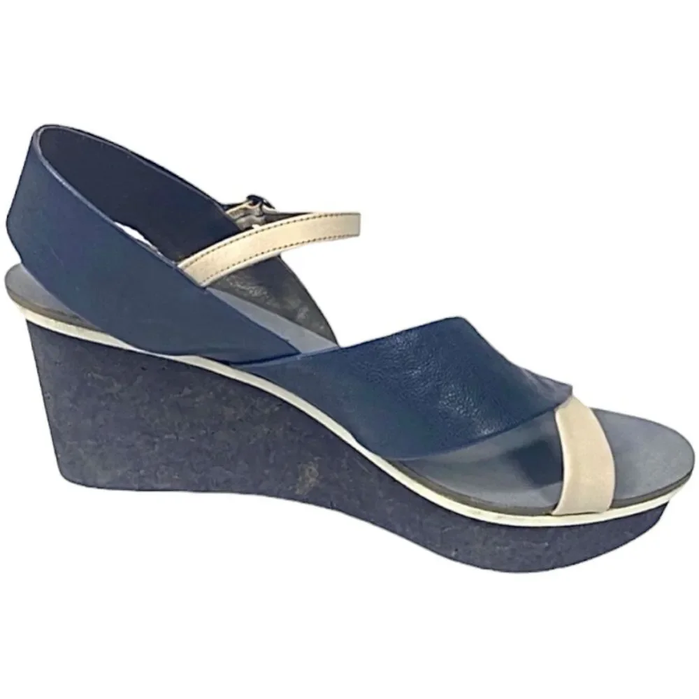 Coclico Guya Women’s Blue Leather Wedge Sandals Made in Spain 10.5 M